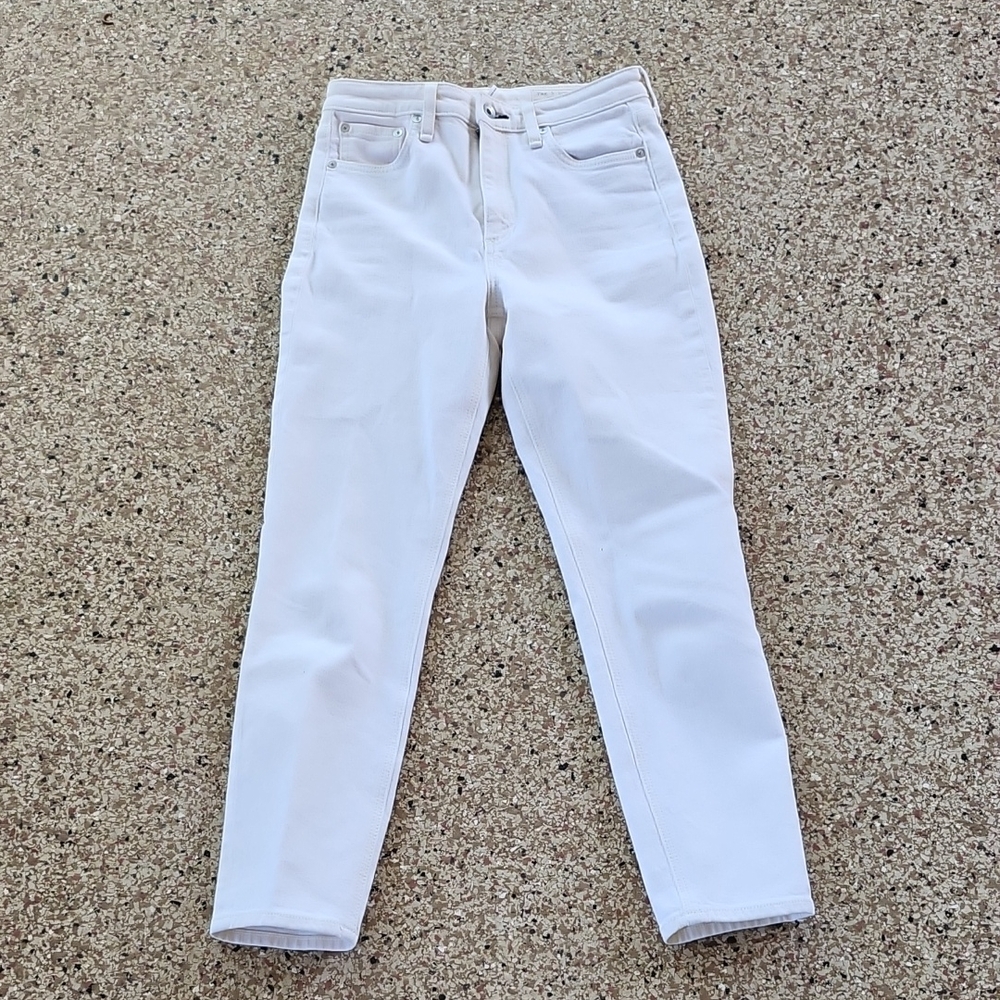Women's White Denim RAG & BONE Nina High Rise Ankle Cigarette Jeans Size 25